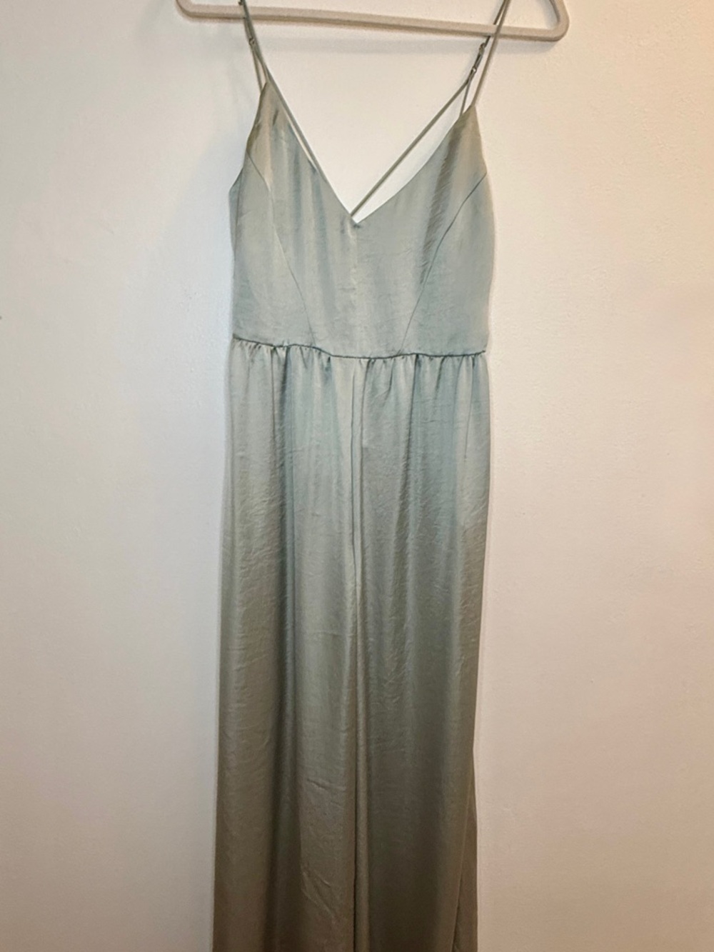 NWT Zara Pale Mint Satin V-Neck Spaghetti Strap Maxi Dress - Picture 5 of 6